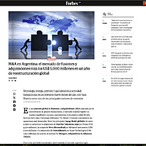 M&A en Argentina: el mercado de fusiones y adquisiciones roza los US$ 5.000 millones en un a�o de reestructuraci�n global